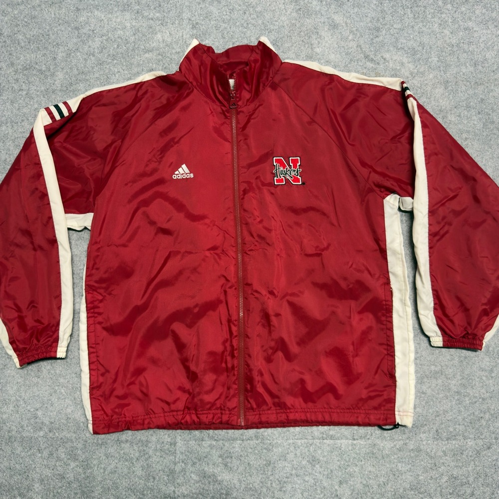 Adidas‎ Nebraska Huskers Windbreaker Jacket Mens Red Full Zip Embroidered XL